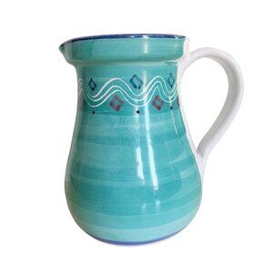 Italian Pottery Pitcher Hand Painted Ceramics 6” Tall